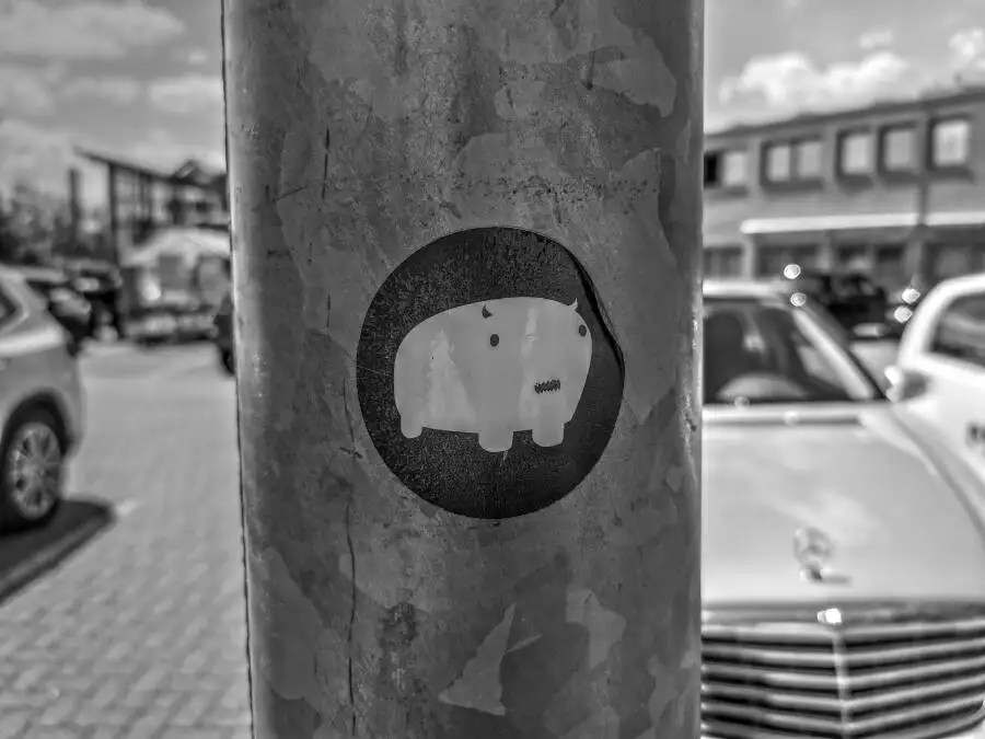 A sticker on a street light